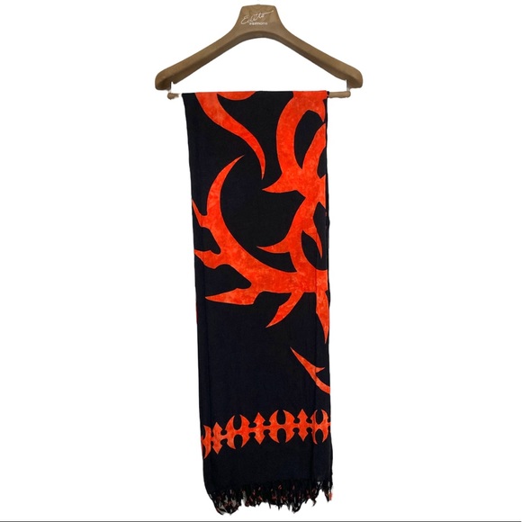 🔥HAND MADE IN INDONESIA 🇮🇩 FIRE / TRIBAL PATTERN BLACK / HOT ORANGE SARONG 🔥 - Picture 6 of 9